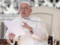 Pope Francis leads the weekly General Audience in Saint Peter's Square, Vatican City, on August 28, 2024. (