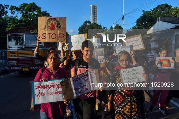 Citizens participate in a protest rally in Kolkata, India, on August 28, 2024, against the rape and murder of a second-year PGT doctor at RG...