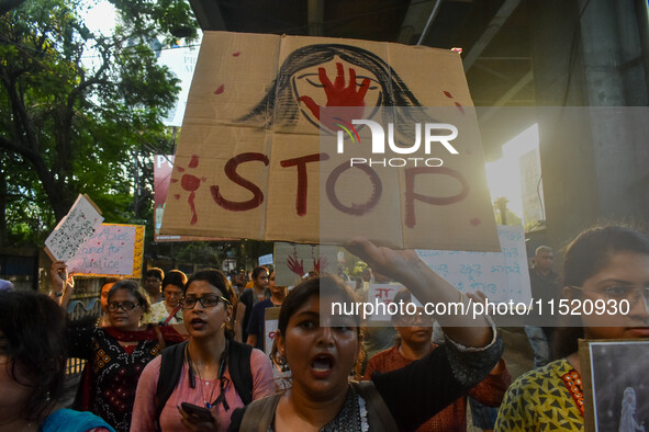 Citizens participate in a protest rally in Kolkata, India, on August 28, 2024, against the rape and murder of a second-year PGT doctor at RG...