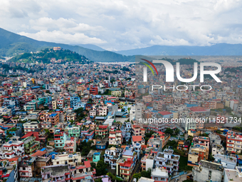 A drone views the city of Kathmandu Valley after rainfall in Kathmandu, Nepal, on August 27, 2024 (