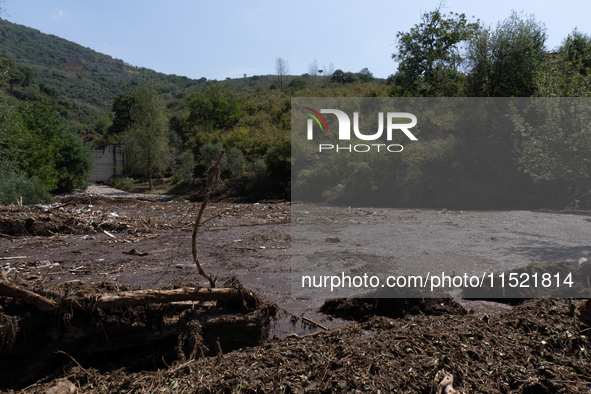 The residents of San Felice a Cancello, in the province of Caserta, deal with the aftermath of the mudslide and water that pour into the tow...