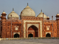 Mosque at the Taj Mahal complex in Agra, Uttar Pradesh, India, on May 5, 2022. (