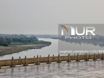 The Yamuna River is seen from the Taj Mahal complex in Agra, Uttar Pradesh, India, on May 5, 2022. (