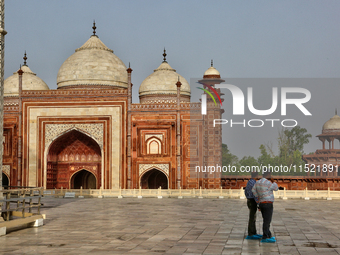 Mosque at the Taj Mahal complex in Agra, Uttar Pradesh, India, on May 5, 2022. (