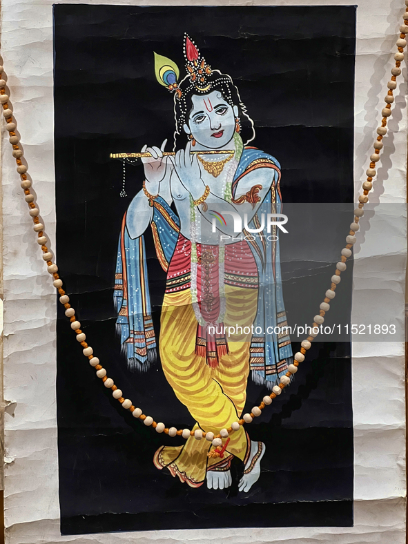 A painting of Lord Krishna is displayed in Agra, Uttar Pradesh, India, on May 7, 2022. 