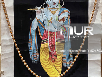 A painting of Lord Krishna is displayed in Agra, Uttar Pradesh, India, on May 7, 2022. (