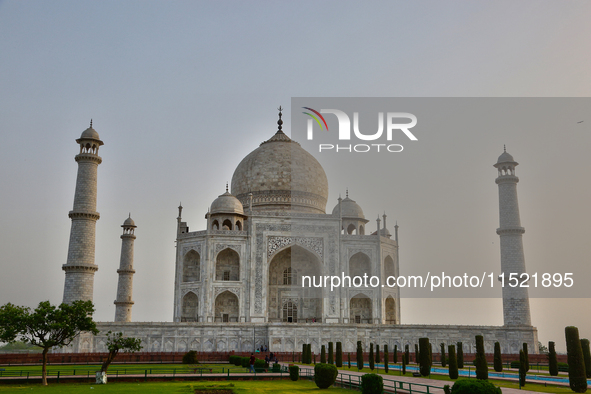 The Taj Mahal is seen just before sunrise in Agra, Uttar Pradesh, India, on May 5, 2022. 