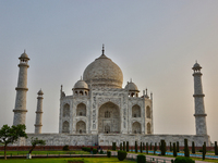 The Taj Mahal is seen just before sunrise in Agra, Uttar Pradesh, India, on May 5, 2022. (