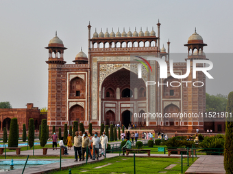 Gateway leads to the Taj Mahal complex in Agra, Uttar Pradesh, India, on May 5, 2022. (