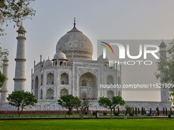 The Taj Mahal is seen just before sunrise in Agra, Uttar Pradesh, India, on May 5, 2022. (