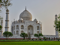 The Taj Mahal is seen just before sunrise in Agra, Uttar Pradesh, India, on May 5, 2022. (