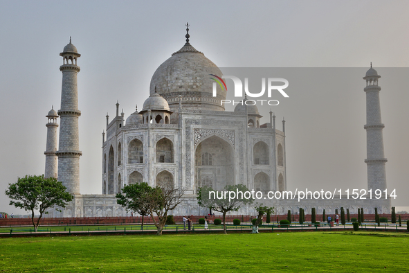 The Taj Mahal is seen just before sunrise in Agra, Uttar Pradesh, India, on May 5, 2022. 