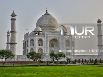 The Taj Mahal is seen just before sunrise in Agra, Uttar Pradesh, India, on May 5, 2022. (