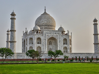 The Taj Mahal is seen just before sunrise in Agra, Uttar Pradesh, India, on May 5, 2022. (