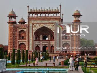 Gateway leads to the Taj Mahal complex in Agra, Uttar Pradesh, India, on May 5, 2022. (