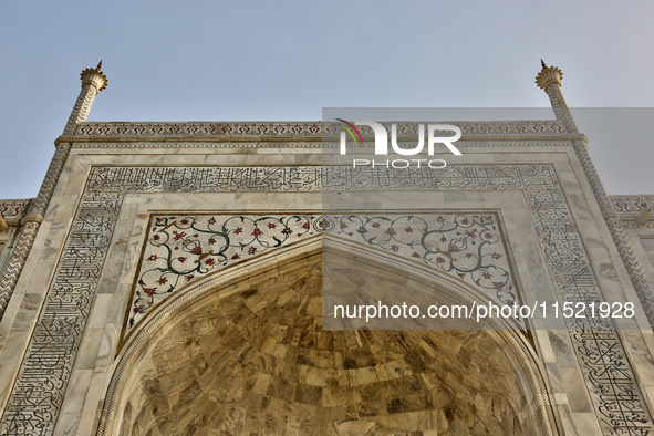 Detail of the Taj Mahal in Agra, Uttar Pradesh, India, on May 5, 2022. 