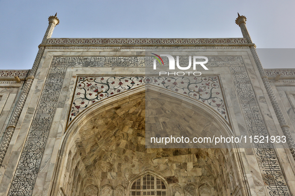 Detail of the Taj Mahal in Agra, Uttar Pradesh, India, on May 5, 2022. 