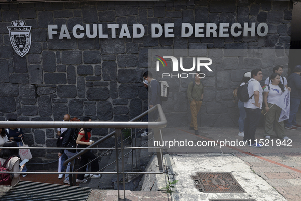 Students and workers of the Faculty of Law of the UNAM protest on August 28, 2024, at the University City facilities in Mexico City, Mexico,...