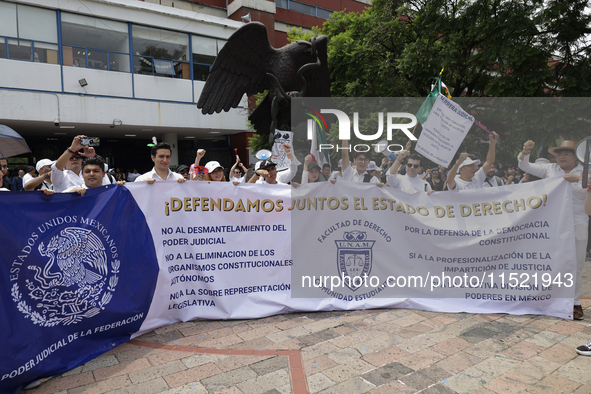 Students and workers of the Faculty of Law of the UNAM protest on August 28, 2024, at the University City facilities in Mexico City, Mexico,...