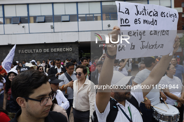 Students and workers of the Faculty of Law of the UNAM protest with banners in the facilities of Ciudad Universitaria in Mexico City, Mexico...