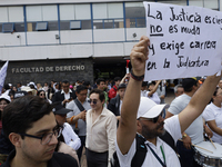 Students and workers of the Faculty of Law of the UNAM protest with banners in the facilities of Ciudad Universitaria in Mexico City, Mexico...