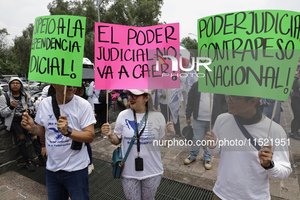 Students and workers of the Faculty of Law of the UNAM protest with banners in the facilities of Ciudad Universitaria in Mexico City, Mexico...