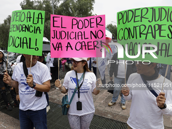 Students and workers of the Faculty of Law of the UNAM protest with banners in the facilities of Ciudad Universitaria in Mexico City, Mexico...