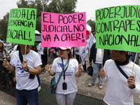 Students and workers of the Faculty of Law of the UNAM protest with banners in the facilities of Ciudad Universitaria in Mexico City, Mexico...