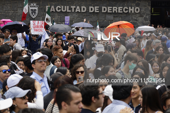 Students and workers of the Faculty of Law of the UNAM protest on August 28, 2024, at the University City facilities in Mexico City, Mexico,...