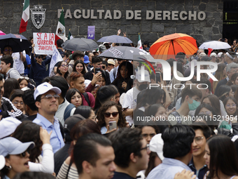 Students and workers of the Faculty of Law of the UNAM protest on August 28, 2024, at the University City facilities in Mexico City, Mexico,...