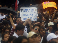 Students and workers of the Faculty of Law of the UNAM protest with banners in the facilities of Ciudad Universitaria in Mexico City, Mexico...