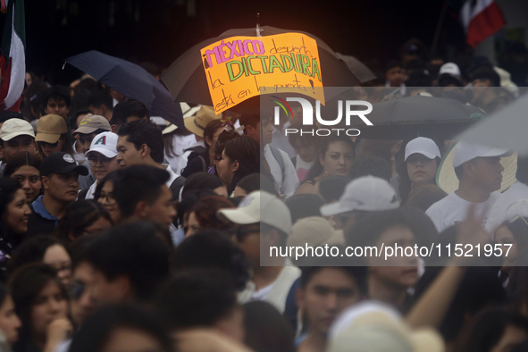 Students and workers of the Faculty of Law of the UNAM protest with banners in the facilities of Ciudad Universitaria in Mexico City, Mexico...