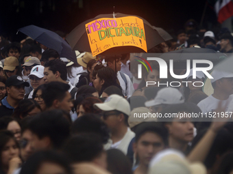 Students and workers of the Faculty of Law of the UNAM protest with banners in the facilities of Ciudad Universitaria in Mexico City, Mexico...