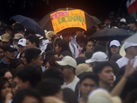 Students and workers of the Faculty of Law of the UNAM protest with banners in the facilities of Ciudad Universitaria in Mexico City, Mexico...