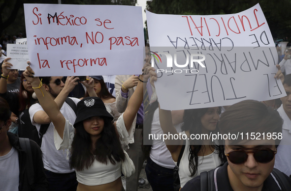 Students and workers of the Faculty of Law of the UNAM protest with banners in the facilities of Ciudad Universitaria in Mexico City, Mexico...