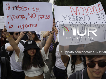 Students and workers of the Faculty of Law of the UNAM protest with banners in the facilities of Ciudad Universitaria in Mexico City, Mexico...