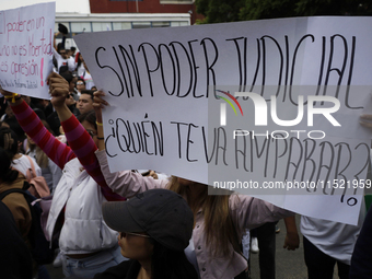 Students and workers of the Faculty of Law of the UNAM protest with banners in the facilities of Ciudad Universitaria in Mexico City, Mexico...