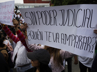 Students and workers of the Faculty of Law of the UNAM protest with banners in the facilities of Ciudad Universitaria in Mexico City, Mexico...