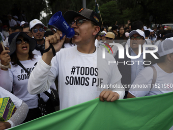 Students and workers of the Faculty of Law of the UNAM protest on August 28, 2024, at the University City facilities in Mexico City, Mexico,...