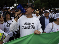 Students and workers of the Faculty of Law of the UNAM protest on August 28, 2024, at the University City facilities in Mexico City, Mexico,...