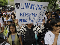 Students and workers of the Faculty of Law of the UNAM protest with banners in the facilities of Ciudad Universitaria in Mexico City, Mexico...