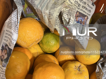 Oranges are at a shop in Thiruvananthapuram (Trivandrum), Kerala, India, on April 16, 2024. (