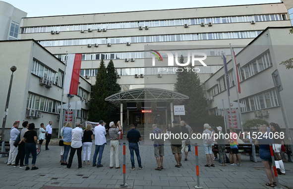 KRAKOW, POLAND - AUGUST 28:
Members of the KOD (Committee for the Defense of Democracy) protest outside the Court of Appeal demanding the re...