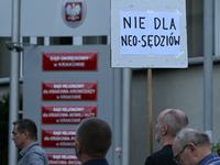 KRAKOW, POLAND - AUGUST 28:
reading 'Tusk, you have failed' as members of the KOD (Committee for the Defense of Democracy) protest outside t...