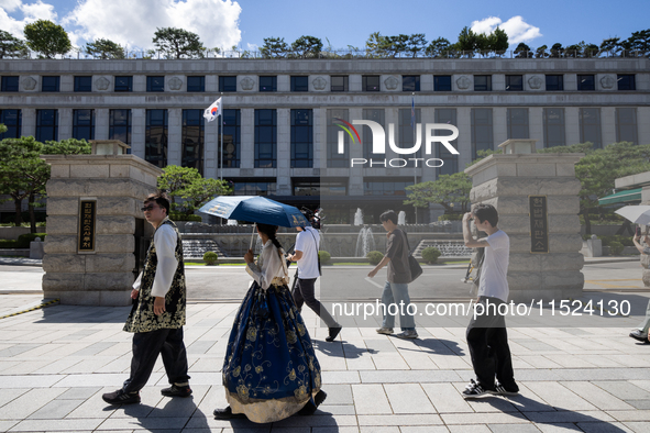 In front of the Constitutional Court in Jongno-gu, Seoul, South Korea, on August 29, 2024, youth climate litigants and citizen groups involv...