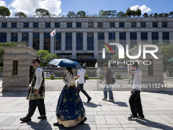 In front of the Constitutional Court in Jongno-gu, Seoul, South Korea, on August 29, 2024, youth climate litigants and citizen groups involv...