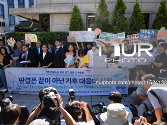 At a joint press conference in front of the Constitutional Court in Jongno-gu, Seoul, South Korea, on August 29, 2024, youth climate litigan...