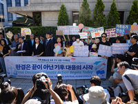 At a joint press conference in front of the Constitutional Court in Jongno-gu, Seoul, South Korea, on August 29, 2024, youth climate litigan...