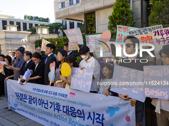 At a joint press conference in front of the Constitutional Court in Jongno-gu, Seoul, South Korea, on August 29, 2024, youth climate litigan...