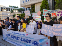 At a joint press conference in front of the Constitutional Court in Jongno-gu, Seoul, South Korea, on August 29, 2024, youth climate litigan...